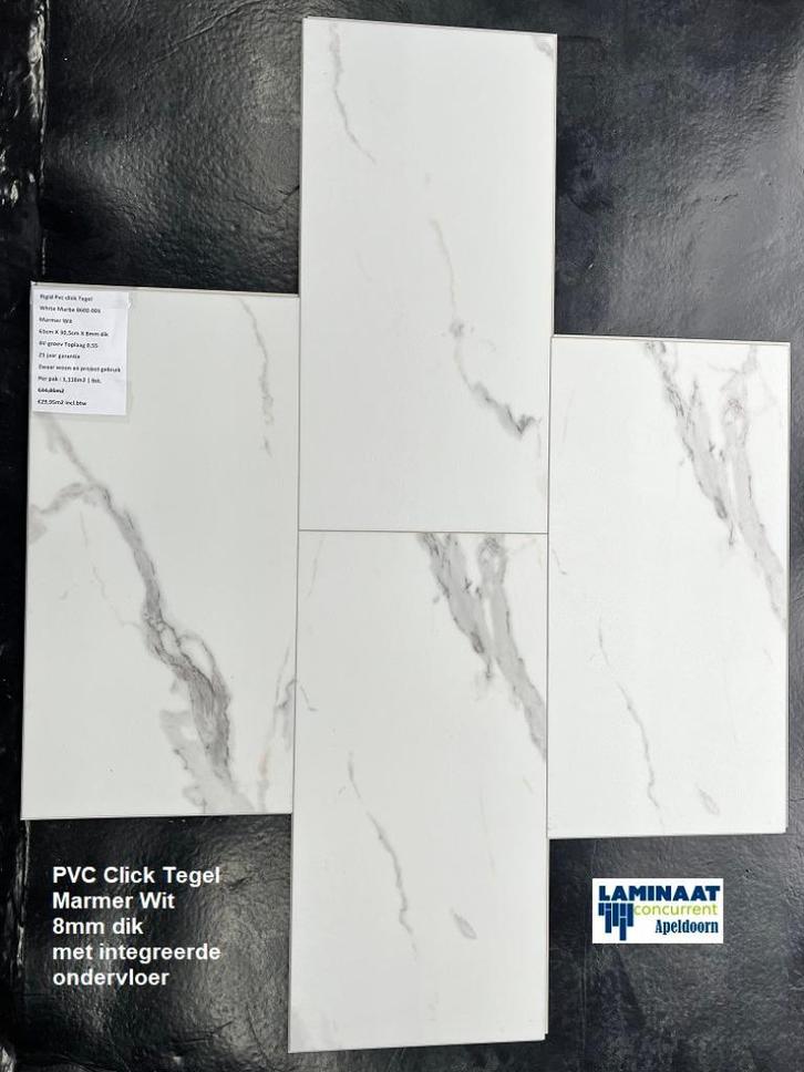 8mm dik Pvc click Marmer Wit met integreerde ondervloer, Huis en Inrichting, Stoffering | Vloerbedekking, Nieuw, Laminaat, Wit