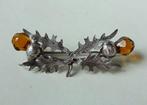Antieke zilveren Schotse broche: 2 x distel, geslepen stenen, Ophalen of Verzenden, Zilver, Broche