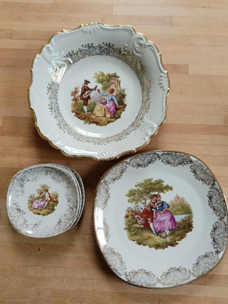 Porseleinen gebak set en (fruit-)schaal,, Antiek en Kunst, Antiek | Porselein, Ophalen of Verzenden
