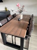 Eettafel/6 stoelen leder antraciet, Huis en Inrichting, Tafels | Eettafels, Ophalen, Zo goed als nieuw, Vijf personen of meer