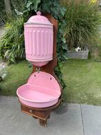 Antieke emaille wand-wasbak / lavabo in roze, Antiek en Kunst, Ophalen