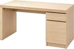 Ikea Malm bureau eiken 140x65 cm - Zelf demonteren, Huis en Inrichting, Bureaus, Ophalen, Zo goed als nieuw, Bureau