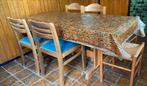Grenen Eettafel met 4 stoelen en 2 krukjes, Ophalen, Gebruikt, Vintage, 50 tot 100 cm