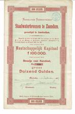 Staalwaterbronnen Zaandam - 1897 - Aandeel ƒ 1000, Postzegels en Munten, Aandelen en Waardepapieren, Aandeel, Voor 1920, Verzenden