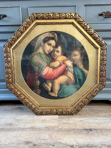 Achthoekige sierlijst met glasplaat Madonna met stoel repro beschikbaar voor biedingen
