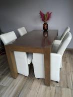 Goossens eettafel met 4 lederen stoelen, Huis en Inrichting, Tafels | Eettafels, 50 tot 100 cm, 150 tot 200 cm, Modern, Gebruikt