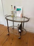 Vintage barcart op wieltjes – messing & glas, Ophalen, Zo goed als nieuw