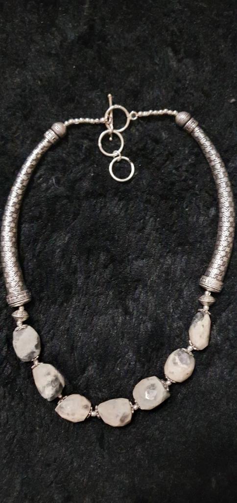 Zilveren ketting met jaspis stenen, Sieraden, Tassen en Uiterlijk, Kettingen, Zo goed als nieuw, Zilver, Zilver, Met edelsteen