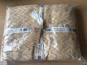 Take a plaid kleed sprei deken nieuw okergeel 100% ecokatoen beschikbaar voor biedingen