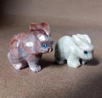 Stenen beeldjes haas hazen konijnen paarsroze en grijs, Ophalen of Verzenden, Gebruikt, Dier