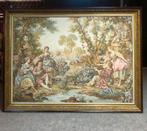 Groot antiek geborduurde Rococo barok schilderij, lijst goud, Antiek en Kunst, Ophalen of Verzenden