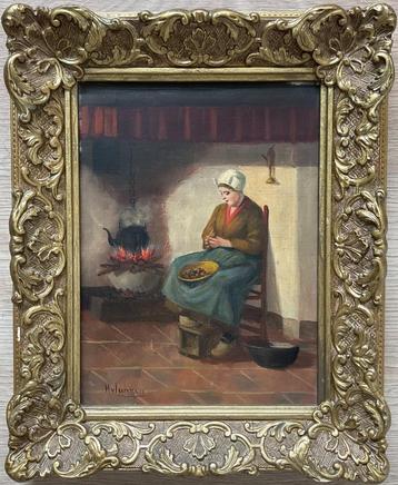 Hendrikus J. van Langen (1874-1964) - Dame bij haardvuur beschikbaar voor biedingen