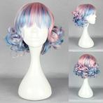 Carnaval pruik kort haar met krulletjes roze blauw, Verzenden, Nieuw, Pruik of Haarverlenging