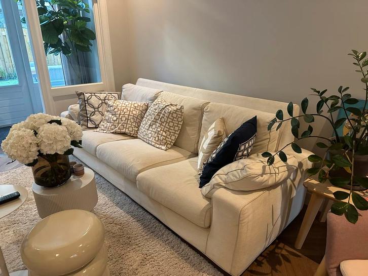 Minotti 3-zitsbank - Ecru, Huis en Inrichting, Banken | Sofa's en Chaises Longues, Gebruikt, Driepersoons, 200 tot 250 cm, 75 tot 100 cm