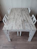 Eettafel met 4 stoelen, antiek wit, Huis en Inrichting, Tafels | Eettafels, Ophalen, 50 tot 100 cm, Zo goed als nieuw, 150 tot 200 cm