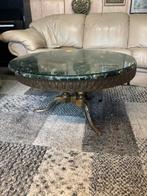Marmeren tafel met glasplaat, Huis en Inrichting, Tafels | Salontafels, Ophalen, Gebruikt, Rond, 50 tot 100 cm