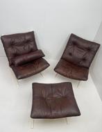 Set Westnova Ingmar Relling Siësta fauteuils ottoman bruin, Huis en Inrichting, Fauteuils, Gebruikt, Vintage, Ophalen of Verzenden