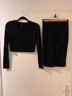 H&M Zwart Glitter Set - Crop Top & Rok - Maat S, Kleding | Dames, Rokken, Ophalen of Verzenden, Zo goed als nieuw, Maat 36 (S)