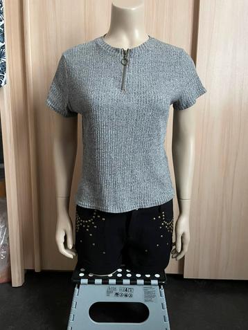 shirt top trui h&m divided grijs truitje rib patroon 38 M beschikbaar voor biedingen