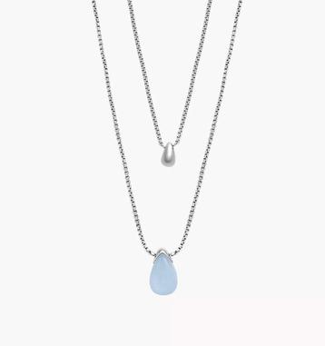 NIEUW: Skagen dubbele ketting zilver / lichtblauw (lavendel) beschikbaar voor biedingen