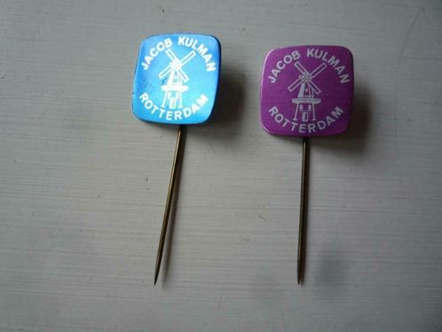 2x Jacob Kulman Rotterdam Molen Paars Blauw Blikken Speldjes, Verzamelen, Speldjes, Pins en Buttons, Zo goed als nieuw, Speldje of Pin