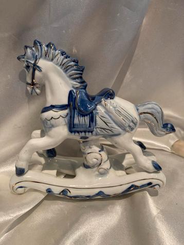 Porseleinen Schommelpaard Blauw/Goud beschikbaar voor biedingen