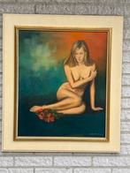 Zittend naakt met signatuur olieverf op doek, Antiek en Kunst, Kunst | Schilderijen | Abstract, Ophalen of Verzenden