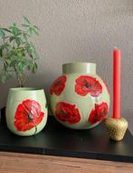 Handbeschilderde Vaas Royal Poppy (Set van 3)️❤️, Overige kleuren, Nieuw, Ophalen of Verzenden, Glas