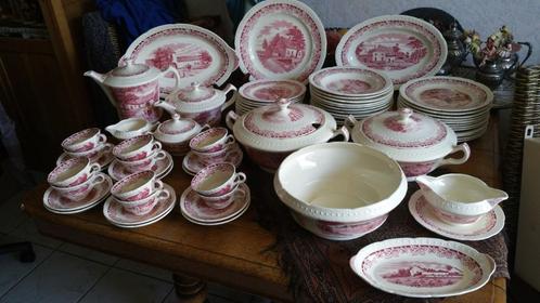 12 persoons eet+koffie boerenhoeve rood societe Ceramique, Antiek en Kunst, Antiek | Servies compleet, Ophalen
