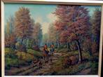 Olieverf Schilderij Jachttafereel D. Oudheusden met Lijst, Antiek en Kunst, Ophalen of Verzenden