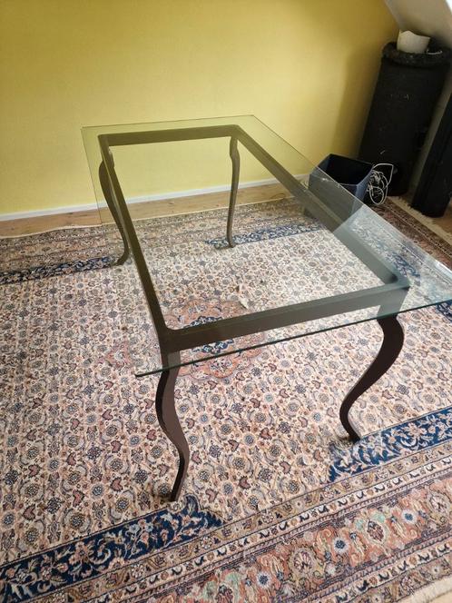 Stijlvolle Glazen Tafel met Metalen Onderstel – 160x90 cm, Huis en Inrichting, Tafels | Salontafels, Gebruikt, 50 tot 75 cm, 50 tot 100 cm