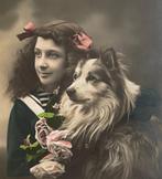 meisje lang haar roze strik hond schotse Collie fr 1910, Verzenden, Voor 1920, Gelopen, Overige thema's