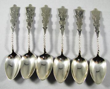 6 biedermeier thee- mokkalepeltjes Hanekam 835 zilver beschikbaar voor biedingen