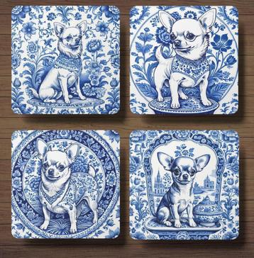 Chihuahua Delfts Blauw onderzetters met houder beschikbaar voor biedingen