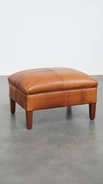 Rundleren hocker in een lichte cognac kleur, Huis en Inrichting, Ophalen, Minder dan 50 cm, Gebruikt, .