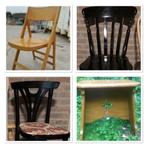 Vintage stoelen & een kerkkruk, Ophalen, Hout, Gebruikt, Overige kleuren