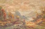 Geschilderde ansicht La Carte OLIO Landschap en brug reliëf, Ophalen of Verzenden, Voor 1920, Ongelopen, Natuur