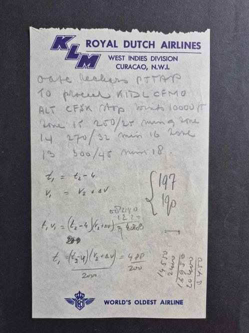 KLM klad papiertje West Indies Division uit de jaren 40/50 (, Verzamelen, Luchtvaart en Vliegtuigspotten, Gebruikt, Kaart, Foto of Prent