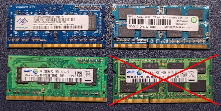 RAM DDR3 SO-DIMM 1333mHz PC3-10600S 1GB 2GB 2GB, Computers en Software, RAM geheugen, Gebruikt, Laptop, 2 GB, DDR3, Verzenden