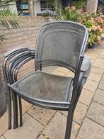 4 ijzeren tuinstoelen - stapelbaar, Ophalen, Gebruikt, Metaal, Stapelbaar