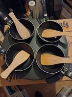 Wok set met 4 pannetjes en houten spatels, Huis en Inrichting, Keuken | Potten en Pannen, Overige materialen, Gebruikt, Ophalen of Verzenden