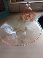Antieke schaal rose geperst glas, Ophalen of Verzenden, Gebruikt