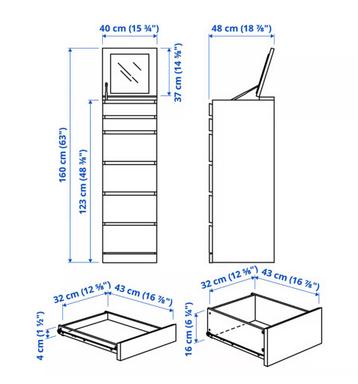 Ikea Malm ladekast met 6 lades en spiegel - afbeelding 4