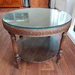 Salontafel eikenhout met houtsnijwerk en glazen plaat, Ophalen