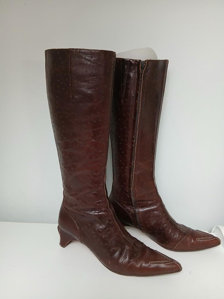 Cognac lederlaarzen MUXART, maat 37.5, Kleding | Dames, Schoenen, Hoge laarzen, Bruin, Ophalen of Verzenden, Muxart