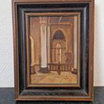 Schilderij kerkinterieur in mooie lijst, Antiek en Kunst, Ophalen of Verzenden