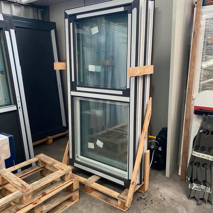 Kunststof kozijnen dubbel antraciet, 1x2meter, Doe-het-zelf en Verbouw, Glas en Ramen, Nieuw, Gevelraam of Ruit, 80 tot 120 cm