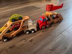 Houten Oplegger met Auto's en Helikopter, Antiek en Kunst, Antiek | Speelgoed, Ophalen of Verzenden