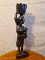 Afrikaans Houtsnijwerk – Vrouw met Kind & Mand | 35,5 cm, Ophalen of Verzenden