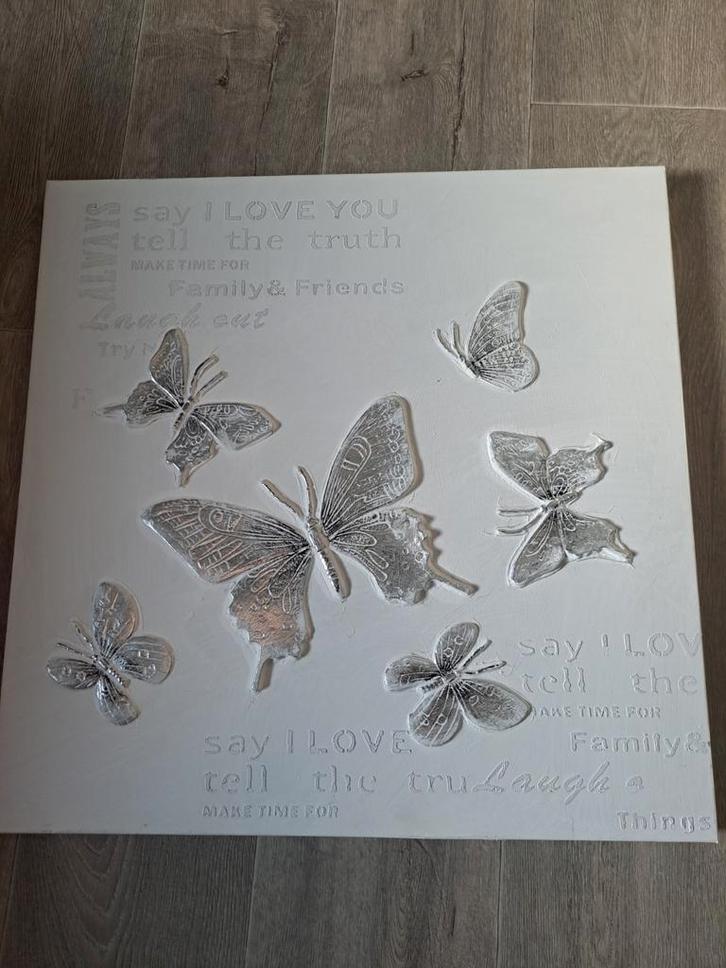 Schilderij met zilveren vlinders, Huis en Inrichting, Woonaccessoires | Schilderijen, Tekeningen en Foto's, Zo goed als nieuw